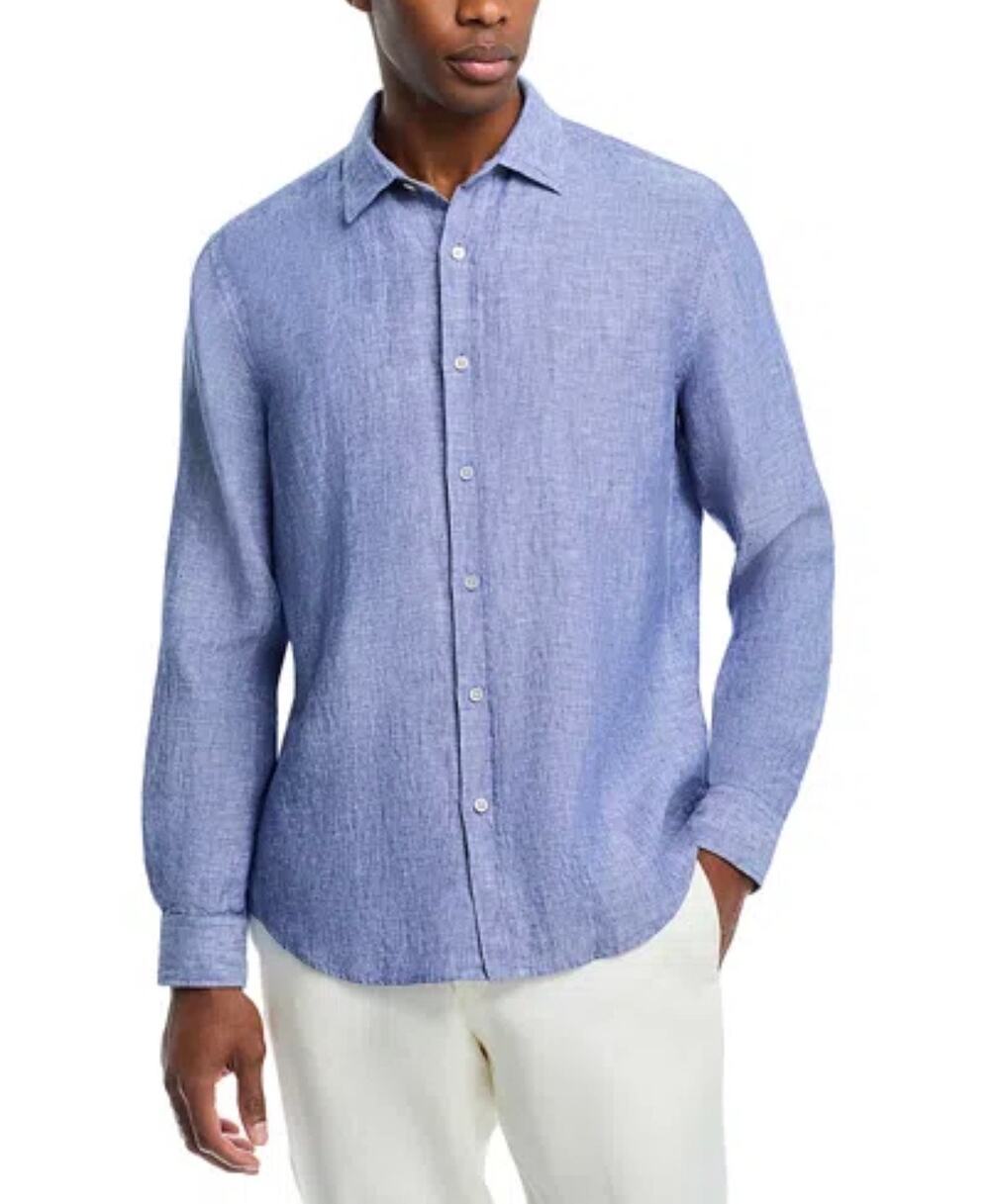 Bloomingdale’s Men’s 100% Linen Shirt XXL Blue Long Sleeve Button Front NWOT